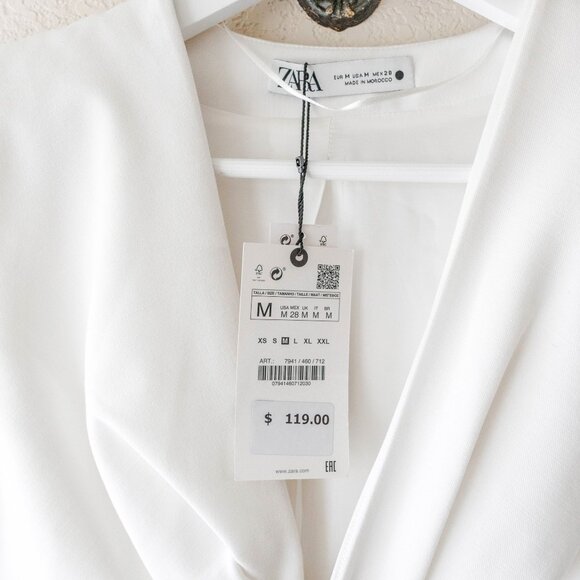 Zara NWT Dress SzM White Padded Shoulder Sleeveless Twist Front Mini Modern Chic - Picture 4 of 8